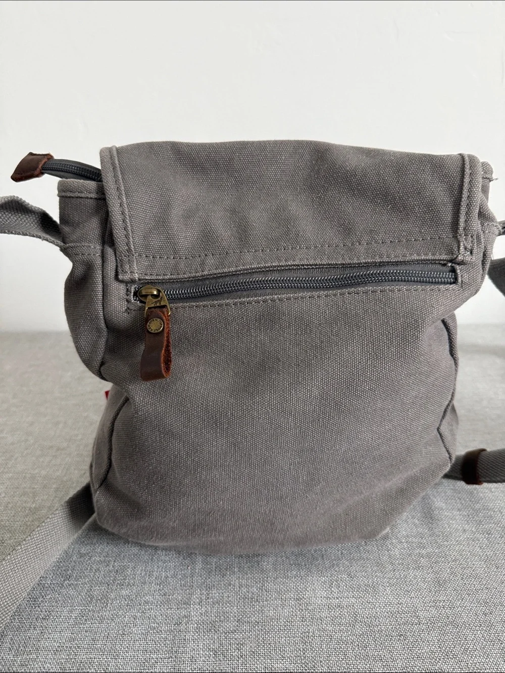 Casual Gray Canvas Messenger Bag with Leather Trim